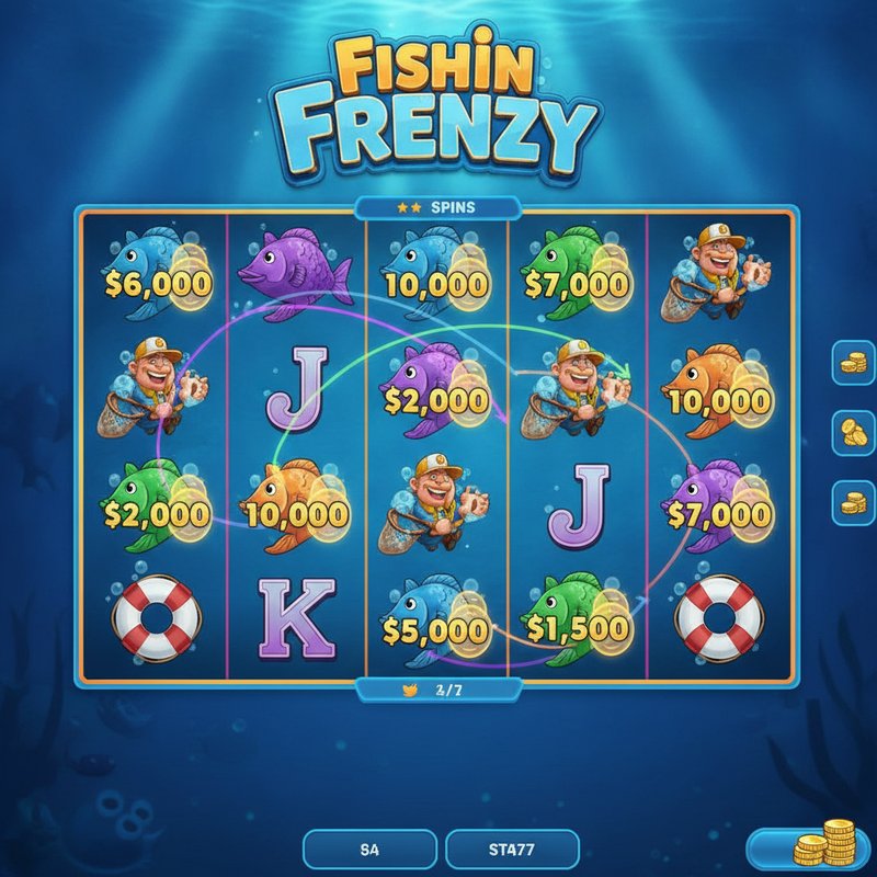 Fishin Frenzy free spins feature with fisherman wild collecting fish cash values on screen